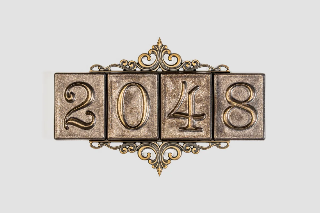 Antique bronze baroque frame plaque with relief numeral tiles 2048