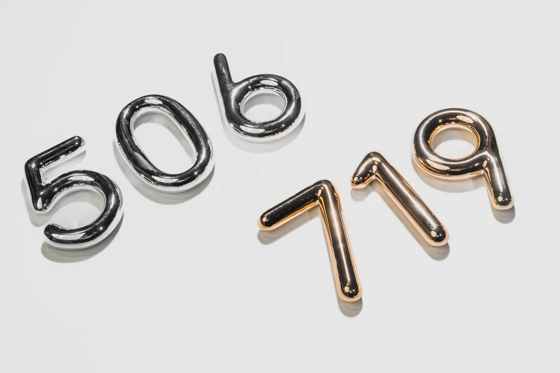 Polished chrome and rose gold rounded metal numerals