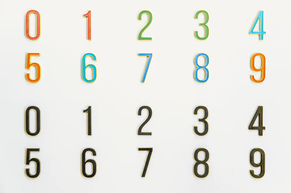 Multicolor and black painted metal numerals 0-9