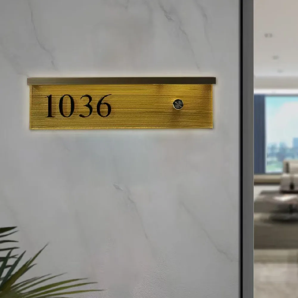 H004 bent stainless steel room number 1036 with top light strip