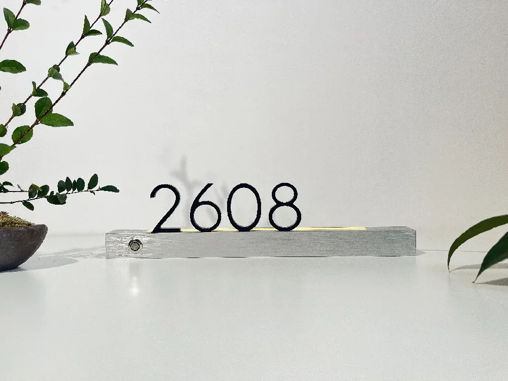 H008-2 brushed aluminum room number 2608 with raised digits on an illuminated bar