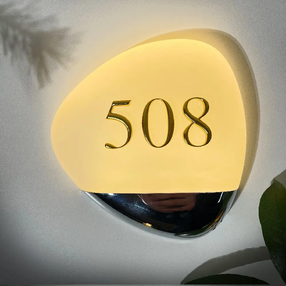 Y008 pebble-shaped frosted acrylic illuminated room number 508