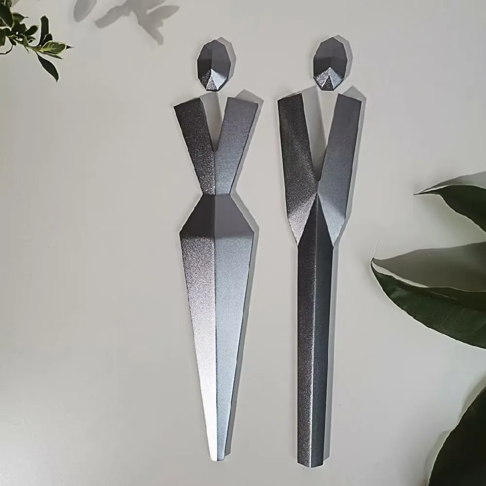 P002 CNC-carved aluminum faceted restroom figures in silver