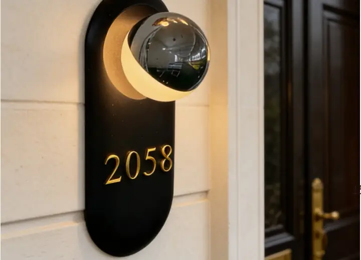 Custom black and gold hotel room number plaque with raised numerals